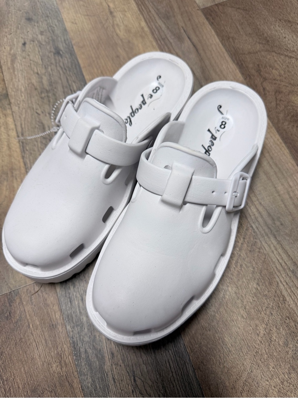 Free People White Leather Buckle Clog Mules